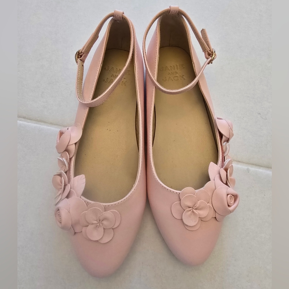 Janie And Jack Flower Ballet Girls Flats Size 4k In Pink - Picture 2 of 10